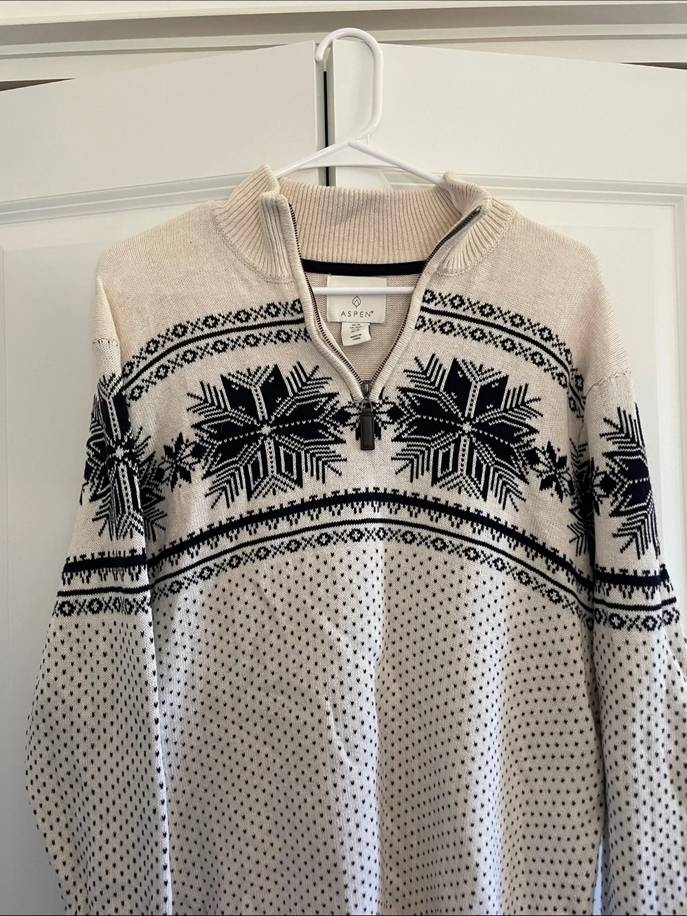 Women's Cream Snowflake Quarter-Zip Sweater